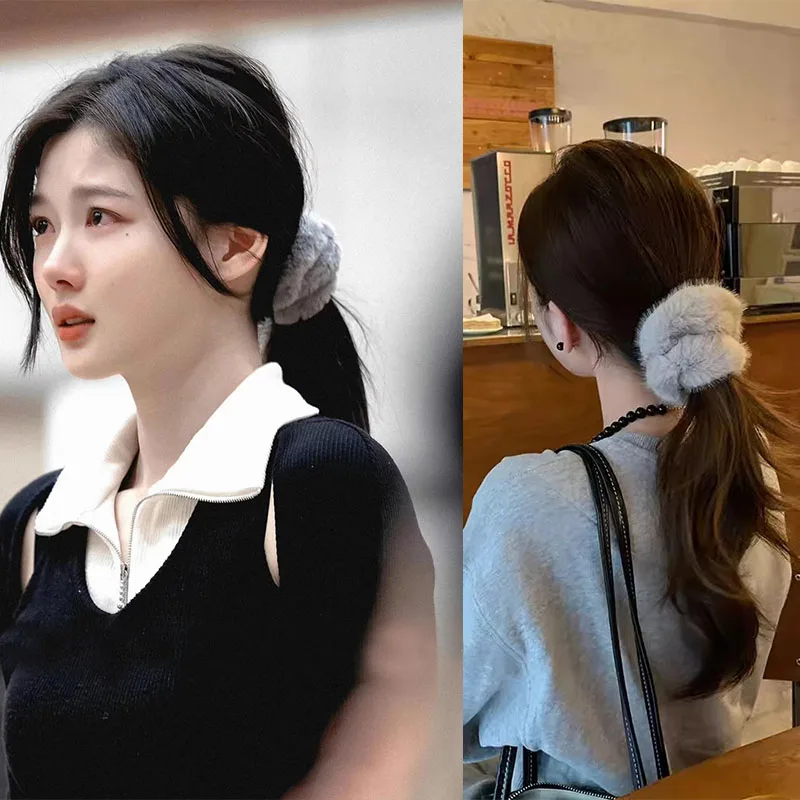 Korean TV drama My Demon Kim You Jung Same Style Plush Hair Loops for women Imitation of mink fur Hair Rope Cute And Sweet Gift