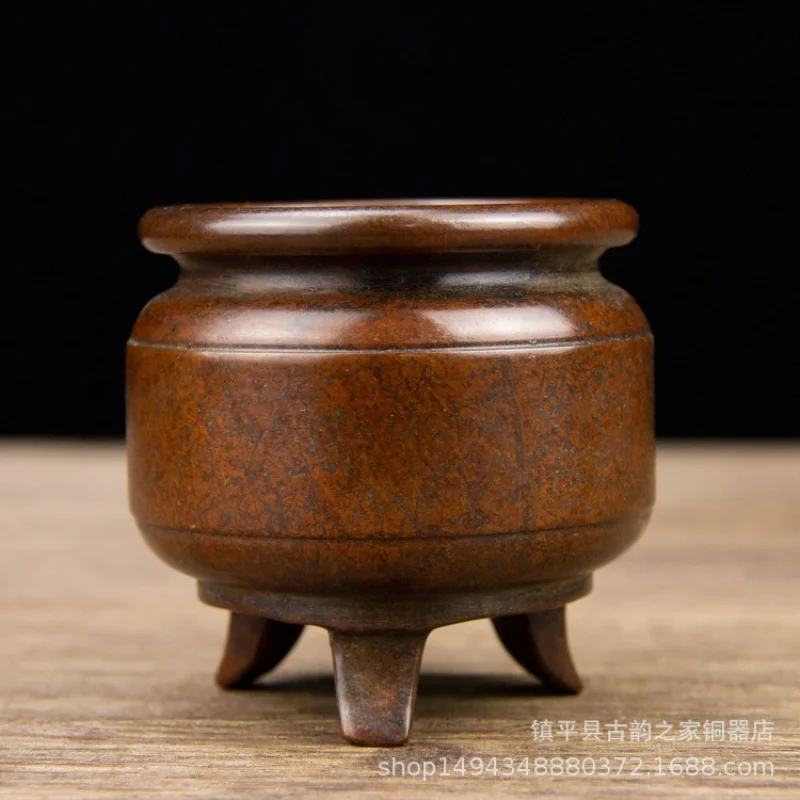 Pure Copper Small Three-Legged Round Geometric Incense Aromatherapy Burner Ornament for Office Living Room Store Display