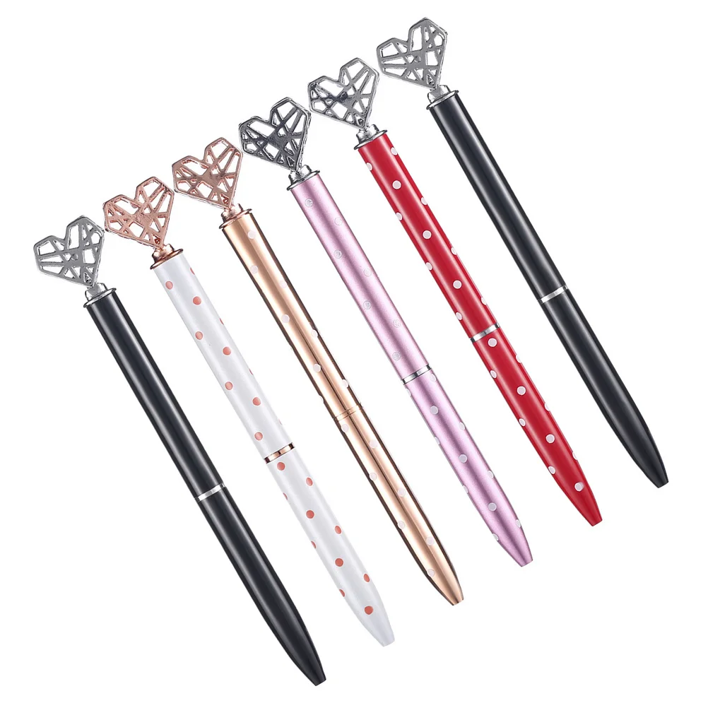 

6pcs Heart Shape Ballpoint Pens Metal Writing Stationery For Students Smooth Premium Ink Creative Pen School Office Supplies