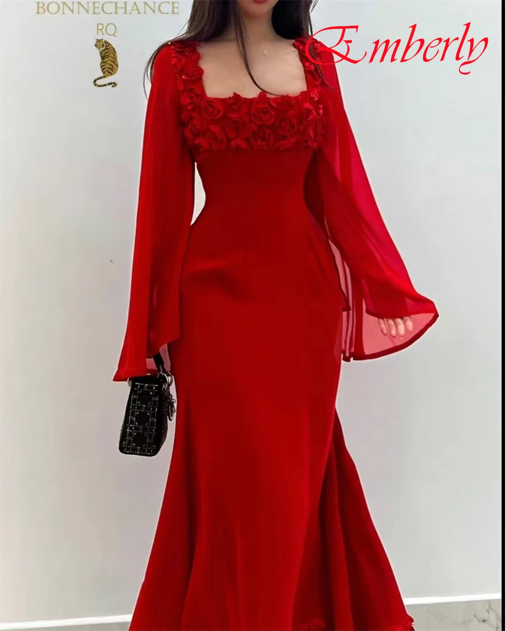 Maßgeschneiderte Quadratische Kragen Lange Ärmel Chiffon Meerjungfrau Abendkleid Temperament Kleider Für Besondere Anlässe Mode Party Kleider