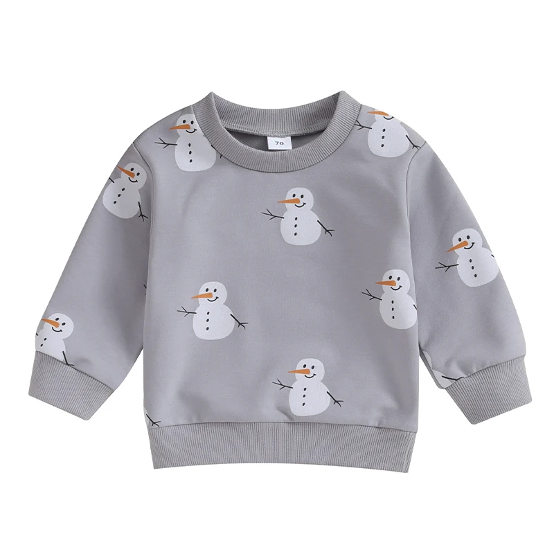 Newborn Baby Boy Girl Christmas Sweatshirt Long Sleeve Snowman Print Pullover Top Fall Winter Clothes