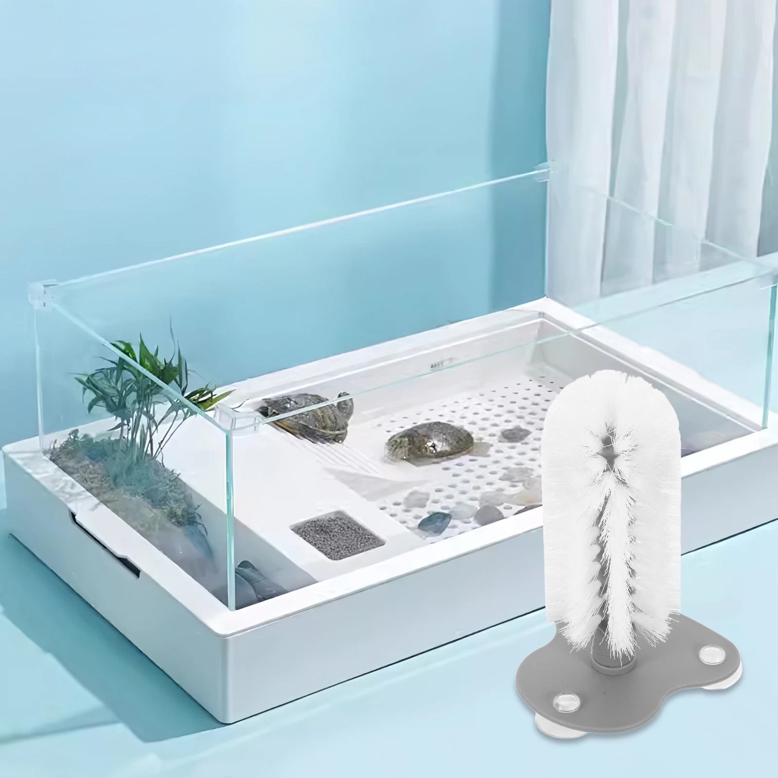 

Turtle Brush with Suction Cup Reptile Supplies Scratcher Shell Accessories Tool for Turtles