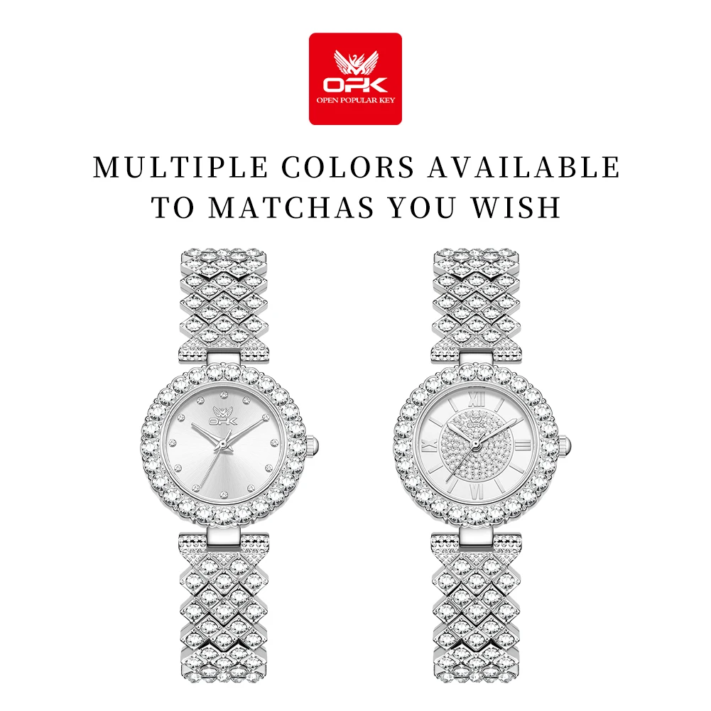 OPK 6053 حزام فولاذي مع ساعة كوارتز نسائية ماسية