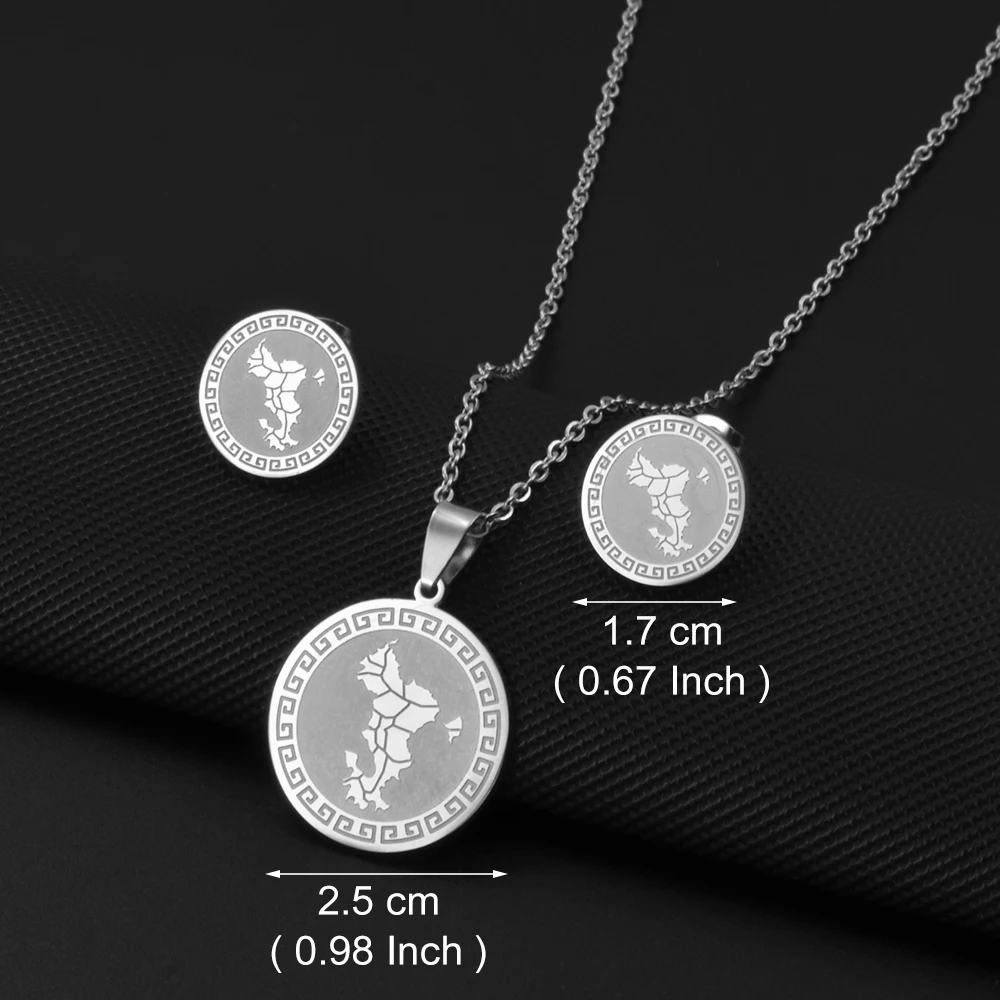 Women's Stainless Steel Mayotte Map Necklace & Earrings Set