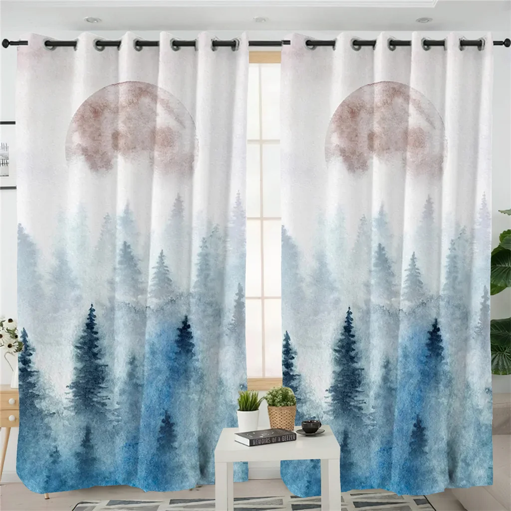 

Big Mountain Forest Living Room Curtains Conifer Bedroom Curtains 2 Panel Fog Pine Woods Home Balcony Dining Room Decor Curtains