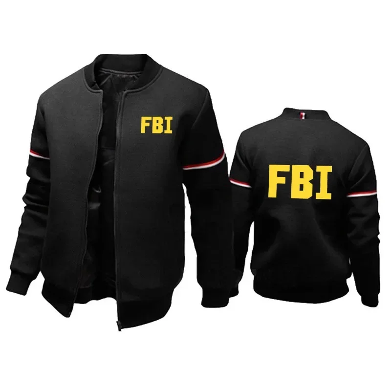 Jaket pria FBI mantel kasual cetak jaket ritsleting musim semi musim gugur kardigan kaus katun atasan pakaian olahraga kualitas tinggi