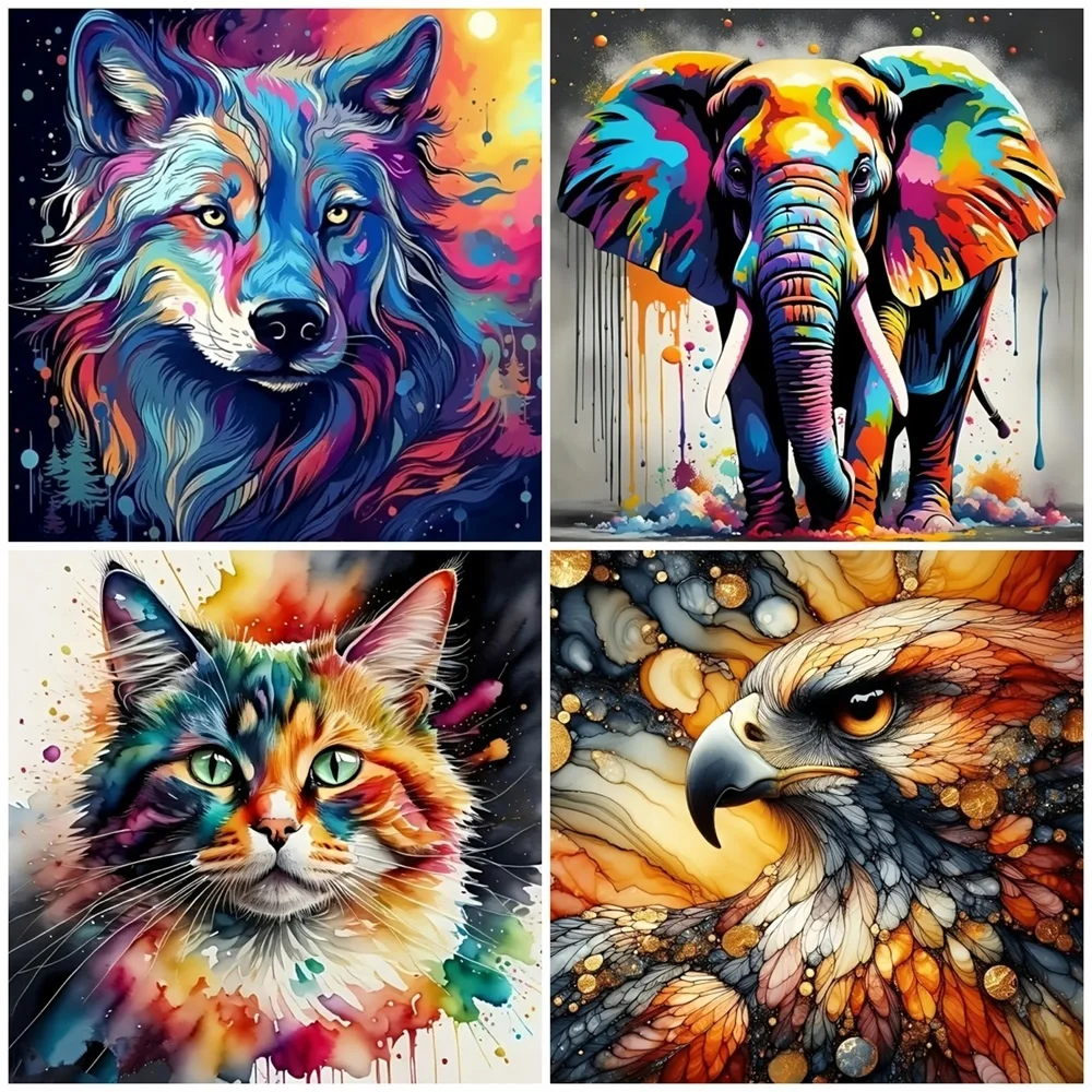 Huacan Painting By Numbers Wolf Animal DIY Art Coloring By Number Eagle Handmade Cat Elephant Handicraft Home Decoration