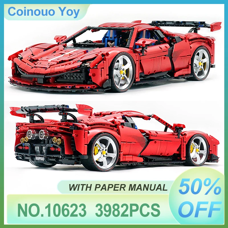 New MOC SF90 Limited Edition Metallic Red Bricks Sport Car GULY 10623 Building Blocks Speed Vehicle Toy Christmas Gift Boys Kids