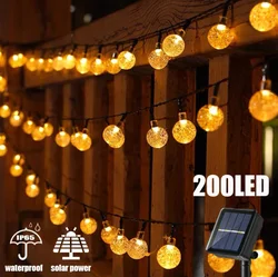 Girlandy żarówkowe na energię słoneczną Outdoor 200 Led kryształowy globus światła wodoodporna Solar Festoon bajkowe oświetlenie do ogrodu boże narodzenie Ramadan Decor