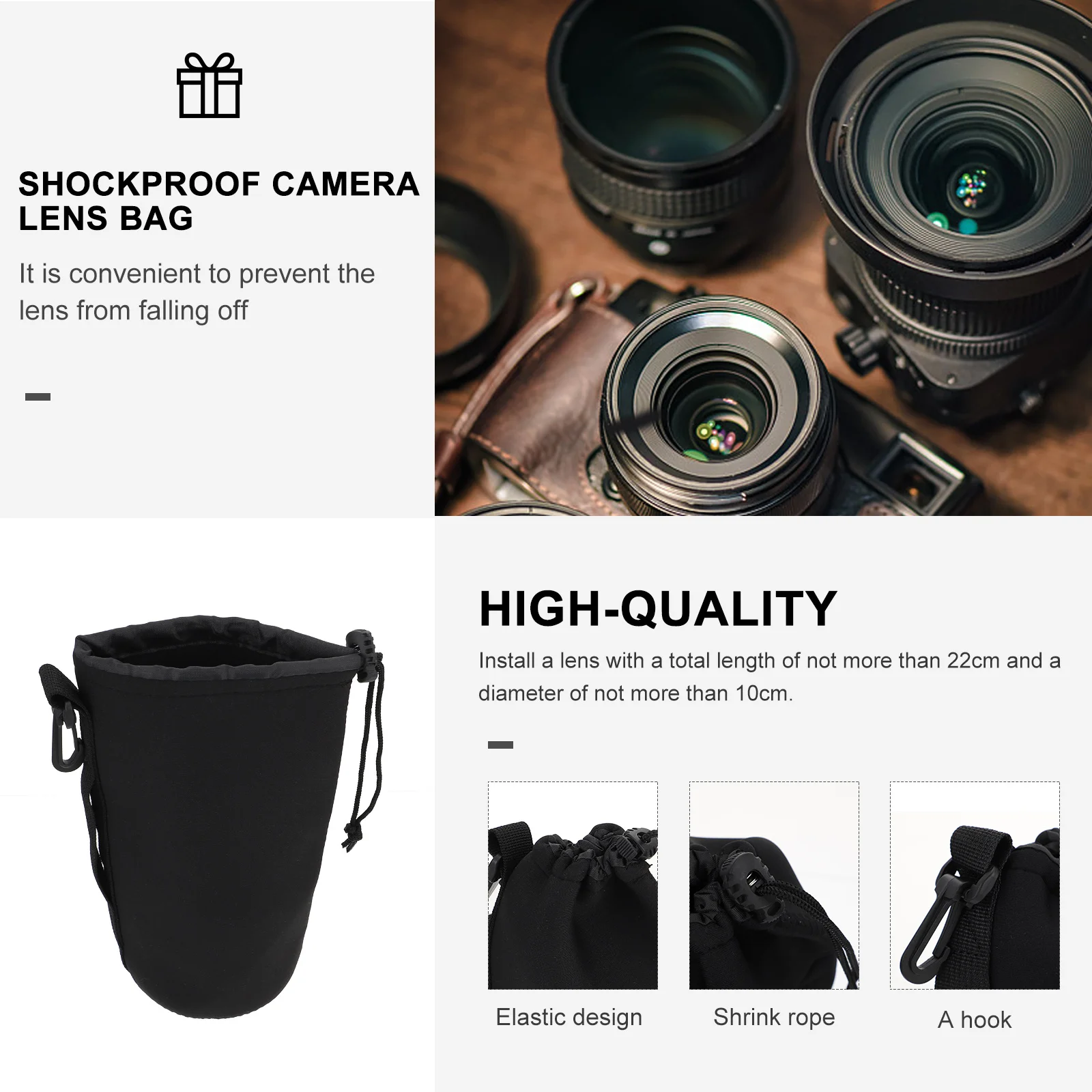 

2Pcs Shockproof Camera Lens Pouch Neoprene Adjustable Belt Hook Flexible Lens Protective Case for Dslr Accessories