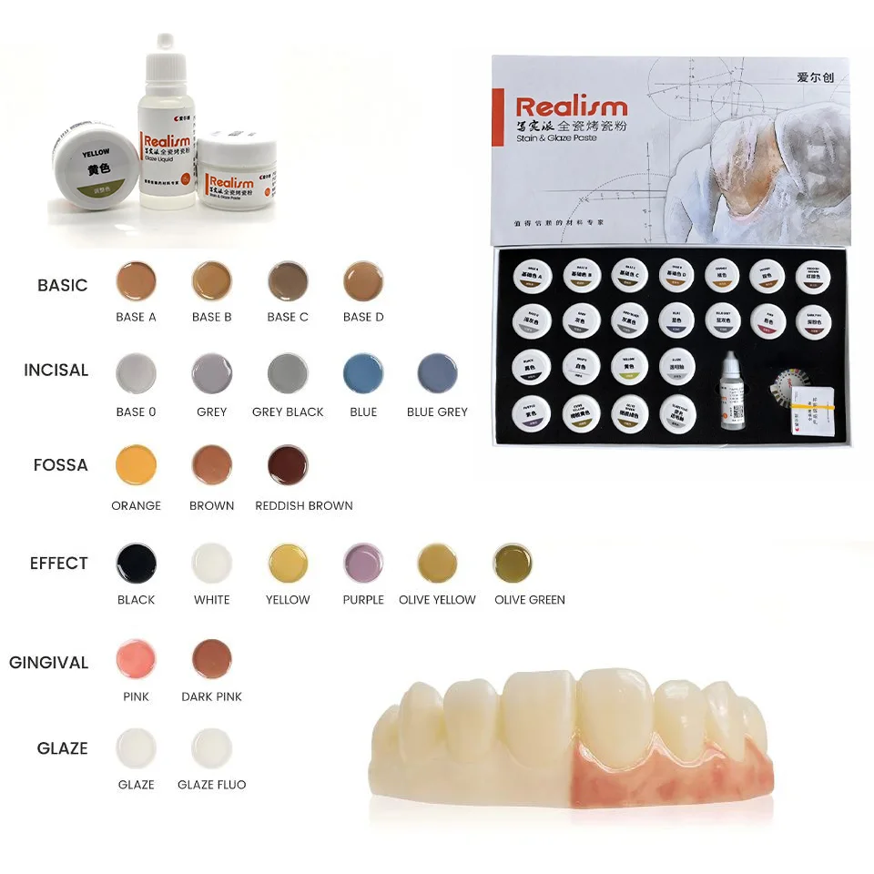 Professional Dental Fluorescent Glaze Paste Kit 5g for Zirconia Lithium Disilicate Crowns Aesthetic Staining Restoration Lab Use