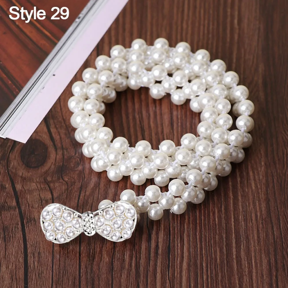 Fashion Ladies' Elastic Waistband with Pearl Simple Thin Pearl Waist Belt Elegant Rhinestone Waist Chain For Women