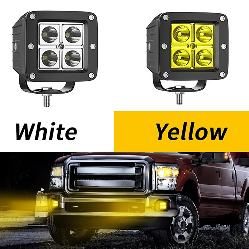 

1PC Amber/white LED Pods, Square Spot Beam LED Cubes Fog Lights for Truck Pickup Offroad Motorcycle UTV ATV SUV Front Bumper