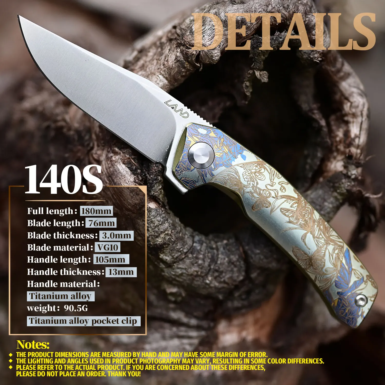 الأرض سكين للفرد 140S في الهواء الطلق البرية بقاء التخييم الصيد VG10 شفرة التيتانيوم مقبض EDC سكاكين الجيب المحمولة #5