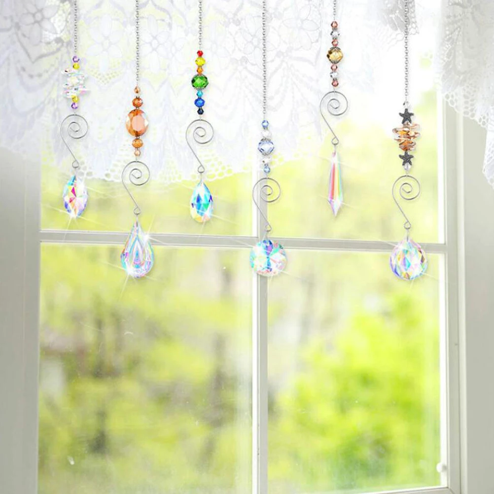 

9Pcs Crystal Hanging Crystals Decorative Ceiling Lamp Pendants Sun Catchers Window Curtain Garden Home Decorations