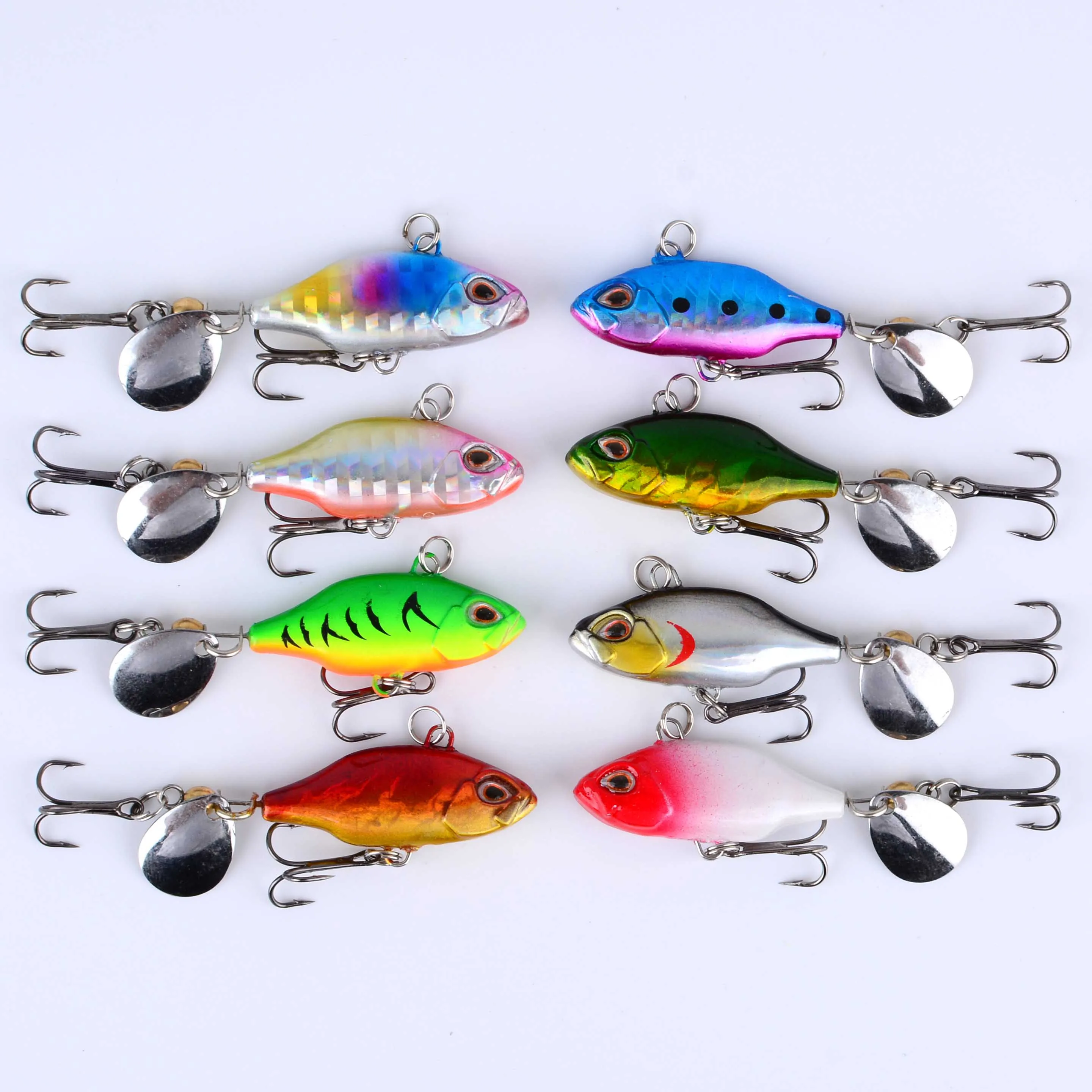 8 قطعة Vib المتذبذب المعدني لصيد الأسماك إغراء معالجة سبينر غرق Vibrotail Crankbait الذيل الدورية ملعقة الطعم الاصطناعي الصلب