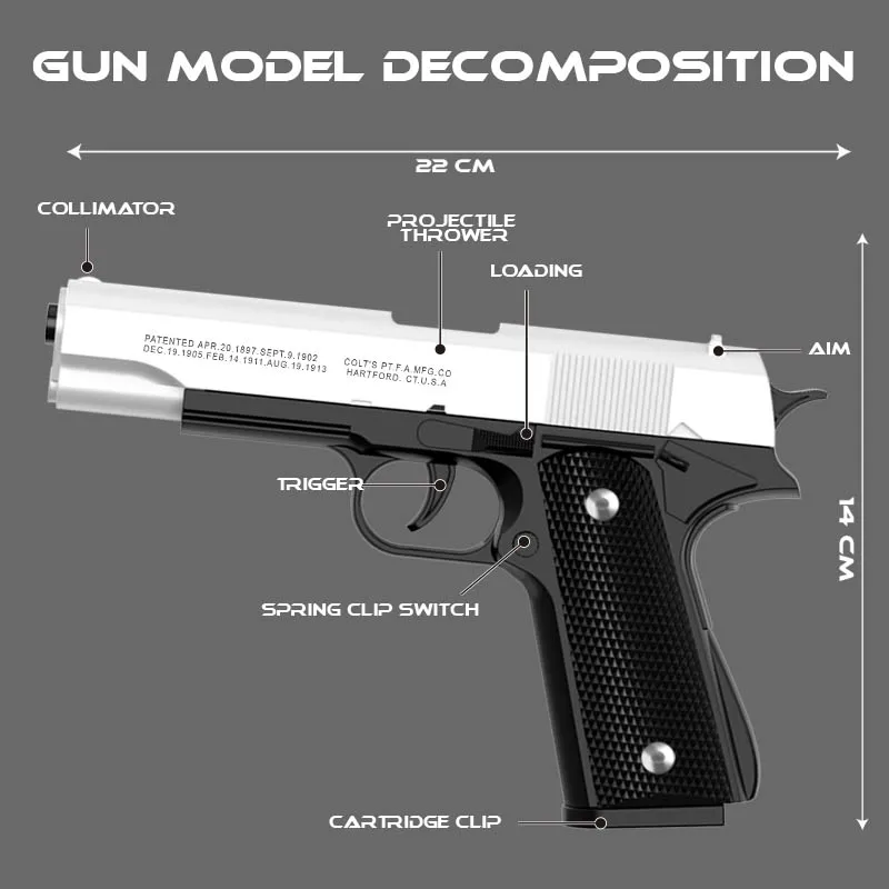 SHELL EJECTING 1911 TOY PISTOL, SAFE SOFT BULLET GUN, OUTDOOR SHOOTING GAME TOY FOR KIDS ADULTS BIRTHDAY GIFT