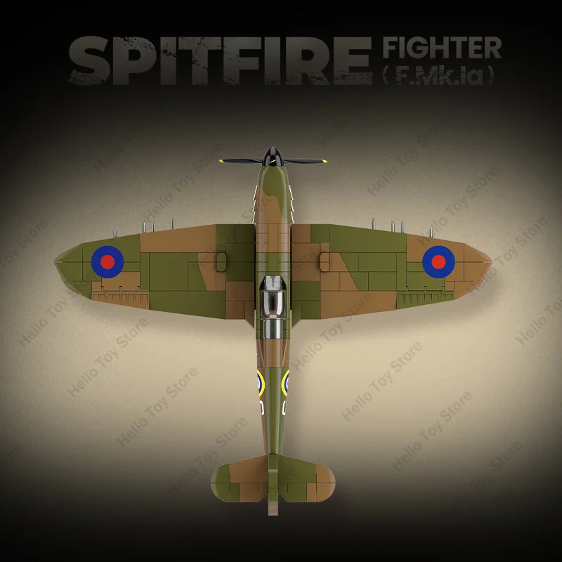 2024 Military Spitfire Fighter Strike Plane Building Blocks World War 2 Bricks Classic Aircraft Model Educational Kids WW2 Toys