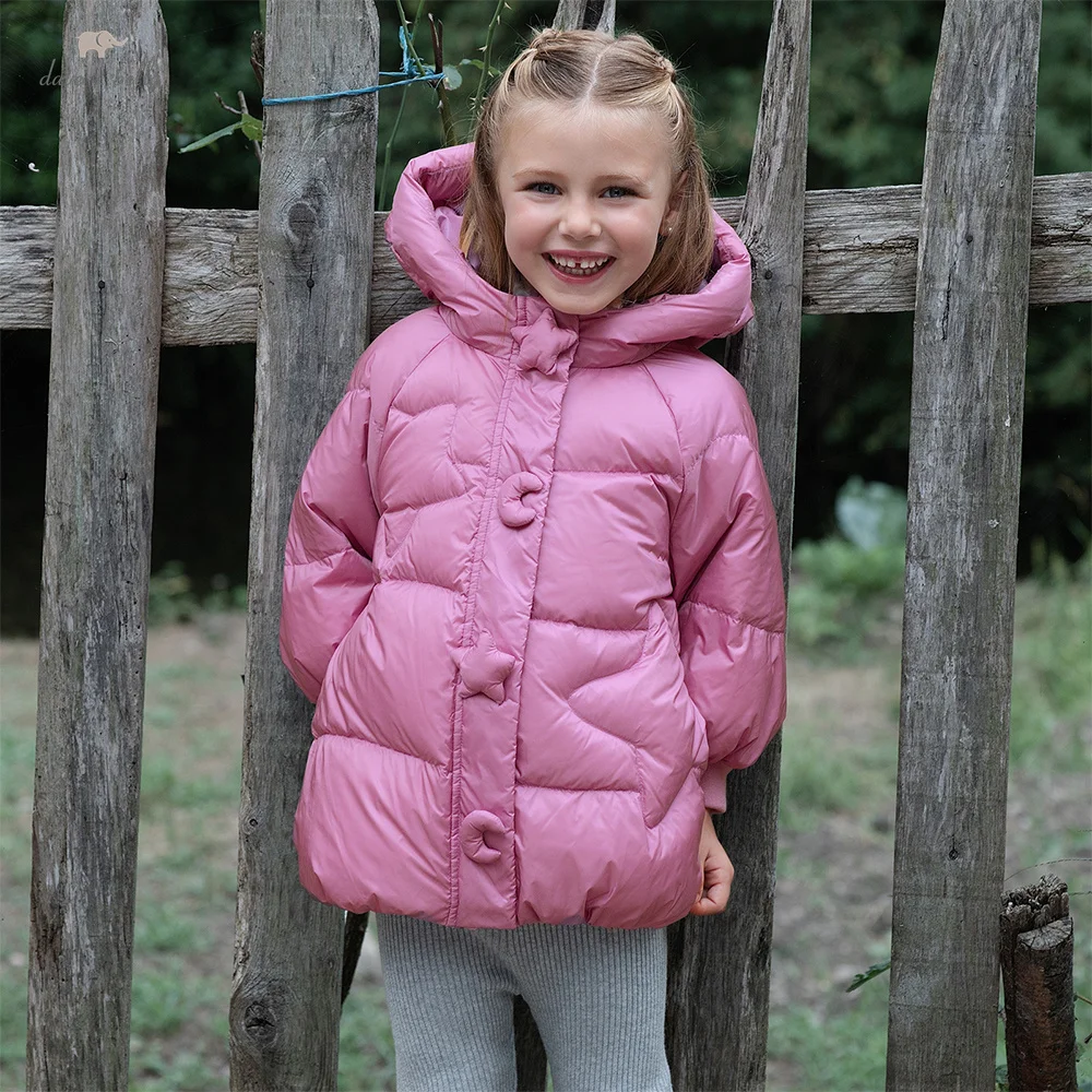 Dave Bella Girls Down Jacket Autumn Winter Plush Hooded Windproof Outerwear Children White Duck Down Top Kids Clothing DB4254820