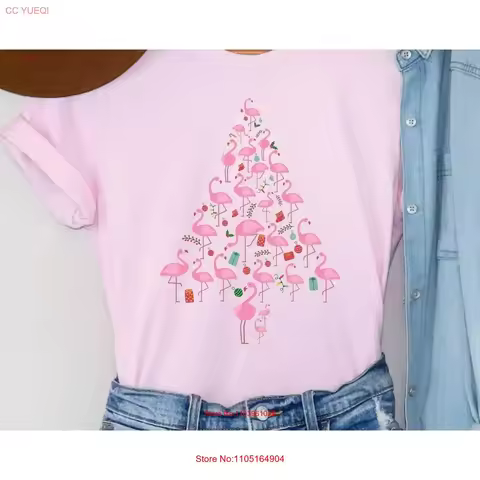 Christmas Flamingo Tree T Shirt Cute GifT For Her Funny Flamingos and Lights vintage Washed graphic Stylish