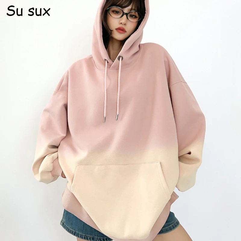 

Gradient Oversized Hoodies & Sweatshirts Tops Women Y2k Clothes 2024 Autumn Casual Loose Pullover Sportshirt Bust 135cm Cotton