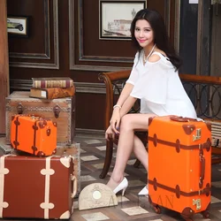 Rolling luggage set Women travel suitcase on wheels PU leather trolley case Retro vintage suitcase set luggage bag 20''24 inch