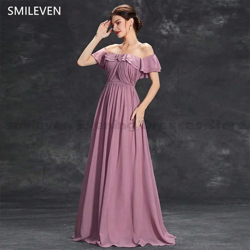 LORIE Purple A-line Off The Shoulder Bridesmaid Dress Sweathear Backless Bridsmaid Dresses Sisters Group Bridesmaid Customized