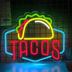 1 Tacos LED neon sign for wall decoration - Mexican restaurant pizza shop kitchen party bar shop decoration, 5V USB power supply