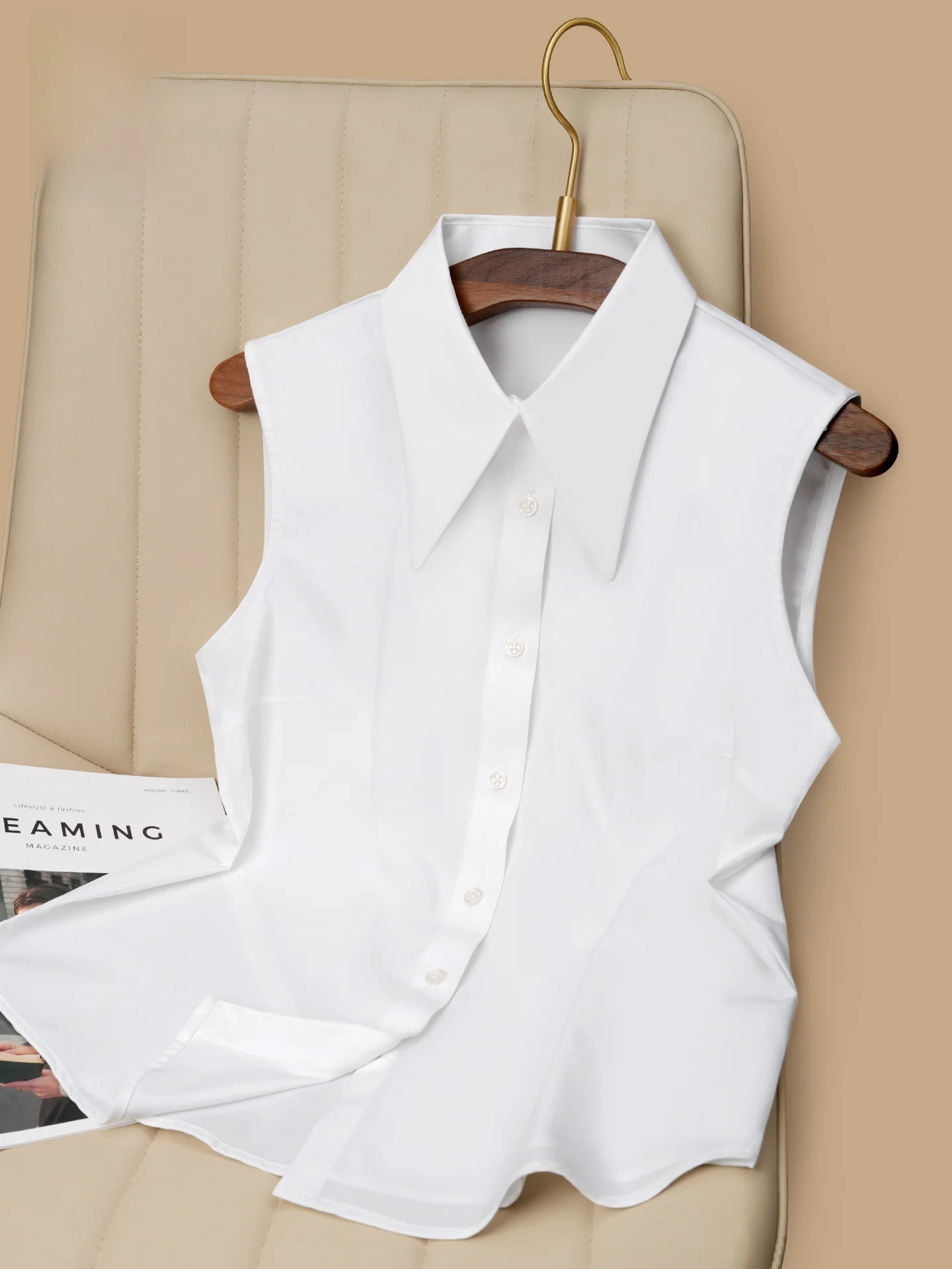 romon-white-sleeveless-shirt-collar-women's-fake-collar-inner-wear-shoulder-pad-top-professional-base-layer-overlap-high-end