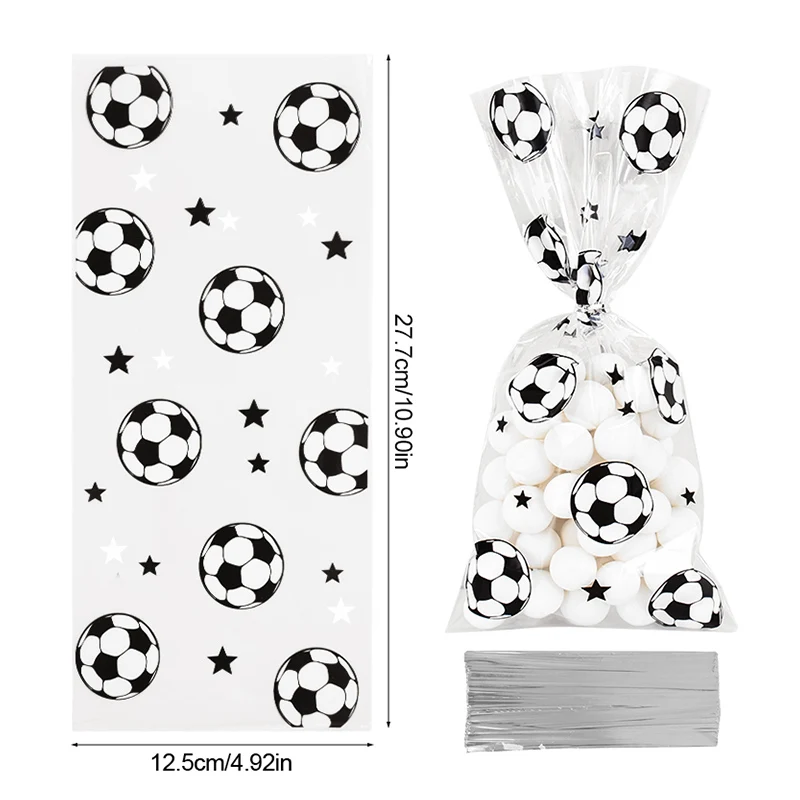 25/50pcs Soccer Candy Bags Kids Boys Birthday Sport Football Themed Party Plastic Cookie Gift Packaging Bags Decoration Supply