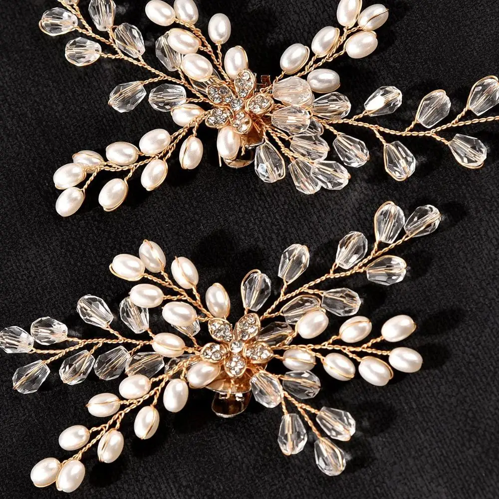 

1 Pair Women High Heel Bride Accessories Pearl Shoes Clip Wedding Shoes Decorations Charm Buckle Shiny Clips