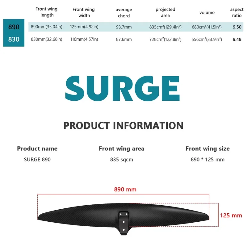 YWM Certificate Axis Surge 890 Front Wing Carbon Wing Board Surfing Wingfoil Efoil Surfboard Pumping Kitesurf for