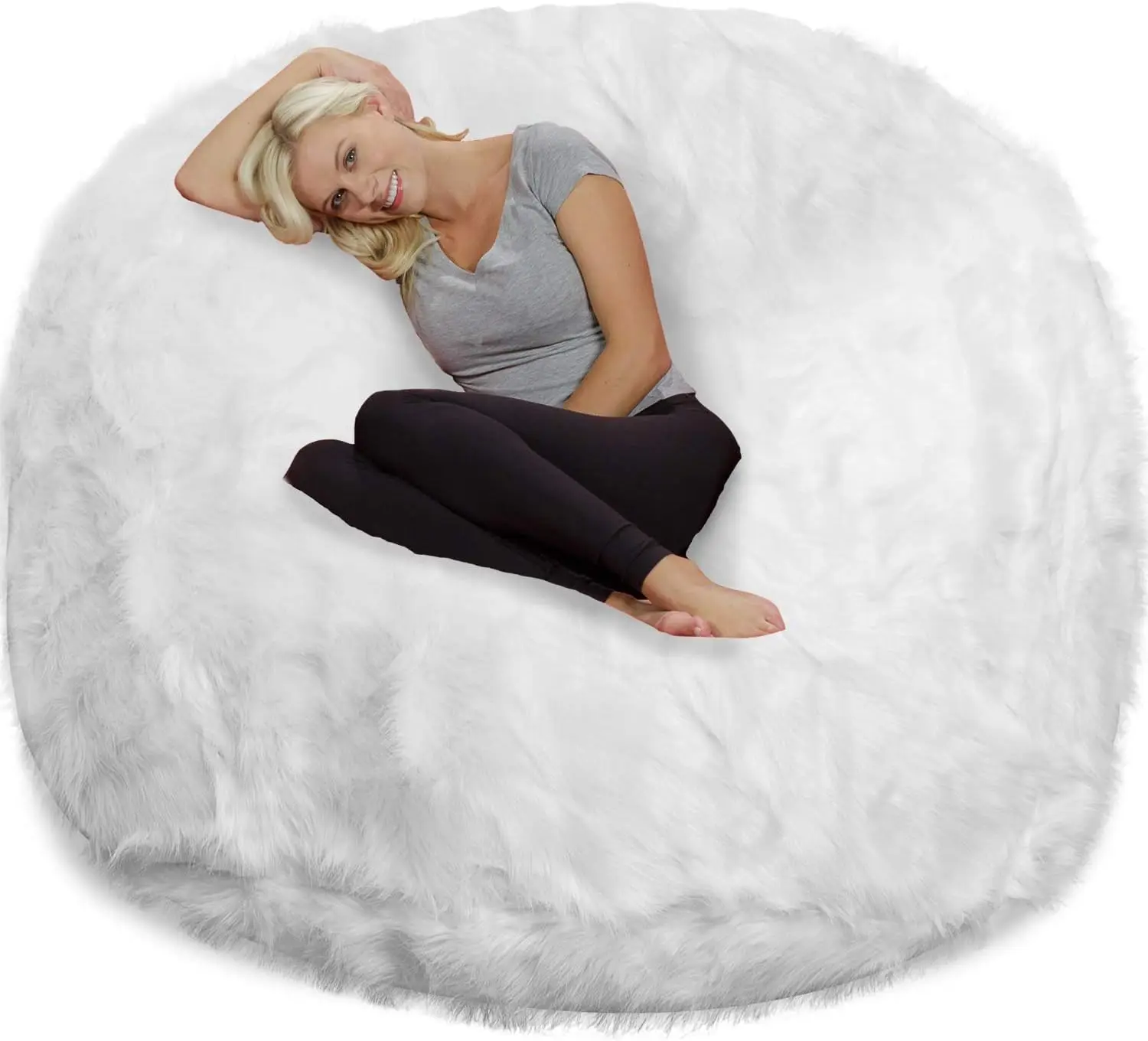 Bean Bag Chair: Giant 6' Memory Foam Furniture Bean Bag - Big Sofa Plush Faux Fur Cover