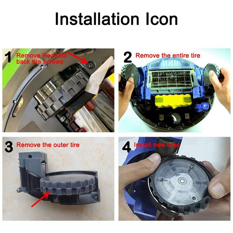 A74X-12Pcs Tire Skin Wheel Tire For IROBOT ROOMBA I7 I7 Plus E5 E6 E7 500 600 700 800 900 Series S9 S9+ Vacuum Cleaner Replaceme