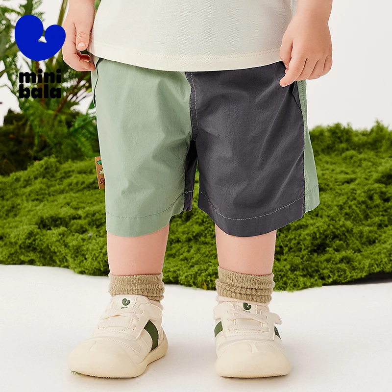 

Mini Bala Boys Outdoor Shorts Summer Color Block Cotton Soft Breathable Mid Length Casual Pants