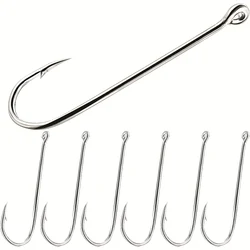 50 pieces/box Aberdeen extended straight handle fish hooks, carbon stainless steel fish hooks for freshwater and saltwater use
