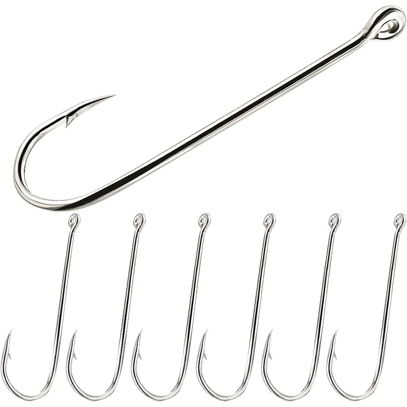 50 pieces/box Aberdeen extended straight handle fish hooks, carbon stainless steel fish hooks for freshwater and saltwater use