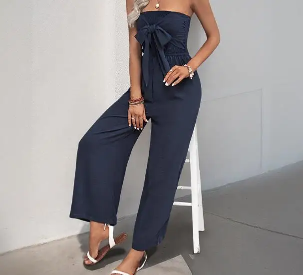 

Summer 2025 Women's Strapless Off-Shoulder Bow Jumpsuit Vacation Style New Arrivals
