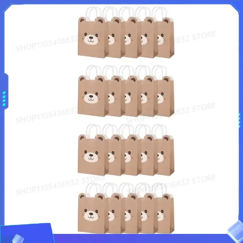 for ABHU 20Pcs Bear Paper Gift Bag Teddy Bear Theme Goodie Bag For Candy Cookie Packaging Favors Baby Shower Supplies