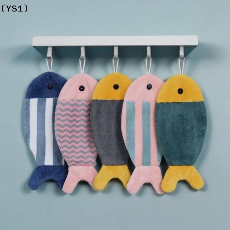 〔YS1〕1/3Pcs Soft And Absorbent Coral Fleece Hanging Design Towel Cute Fish-Shaped Hand Towels With Striped Patterns For Bathroom