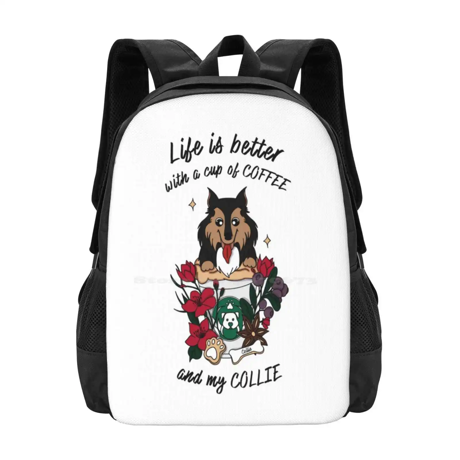 Collie Cubpuccino - Life Is Better With A Cup Of Coffe And My Collie Hot Sale Schoolbag Backpack Fashion Bags Latte Delight