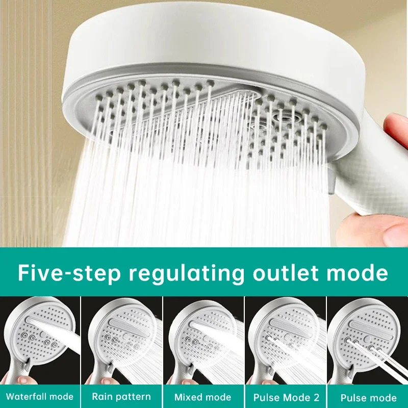 Cabezal de ducha con 5 modos de pulverización, cabezal de ducha de Panel grande ajustable de alta presión, ducha con salida de agua grande para accesorios de baño