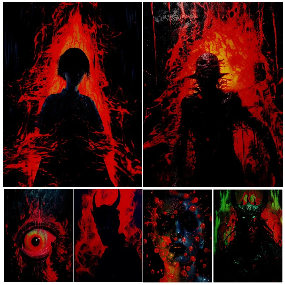 

Creepy Stare Abstract Horror Art Poster And Print Demonic Figure In The Dark Vintage Wall Art Canvas Print For Living Room Decor