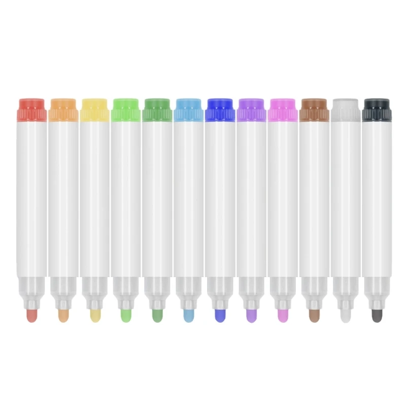 12 Color Erasable Whiteboard Marker Water Based Inks Quick Dry for Glass Metal Acrylics 12 Color Whiteboard Pen 6.5mm