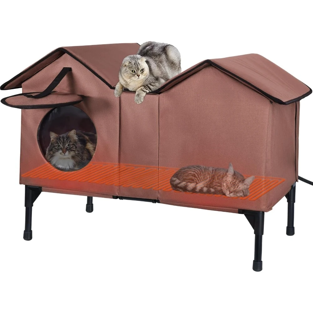 

Elevated Heated Cat House for Outside Cats Extra Large Heated Cat House for Winter Insulated Waterproof Feral Cat Shelter .