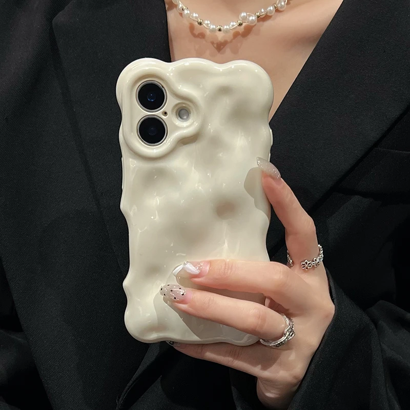 Ins Fashion White 3D Wave Texture Phone Case For iPhone 17 Air 16 15 13 14 12 11 Pro Max 16 Plus Soft Silicone Back Cover Cases