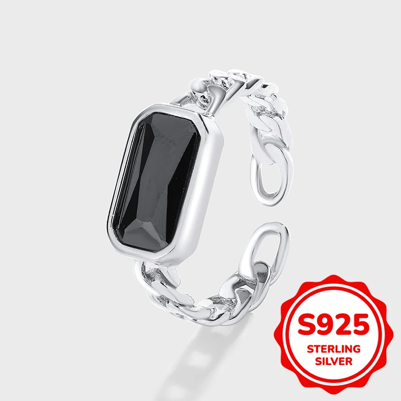 

Creative authentic S925 sterling silver hollow twist rope cross rectangle black couple ring men's lady's Valentine's Day jewelry