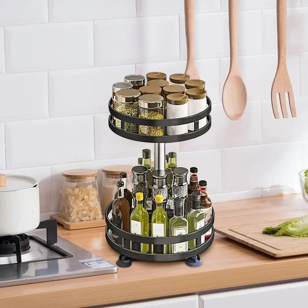 

360° Rotation Spice Rack Organizer Non-Skid Base Carbon Steel Rotating Spice Shelf Multi-layer Round Kitchen Storage Rack