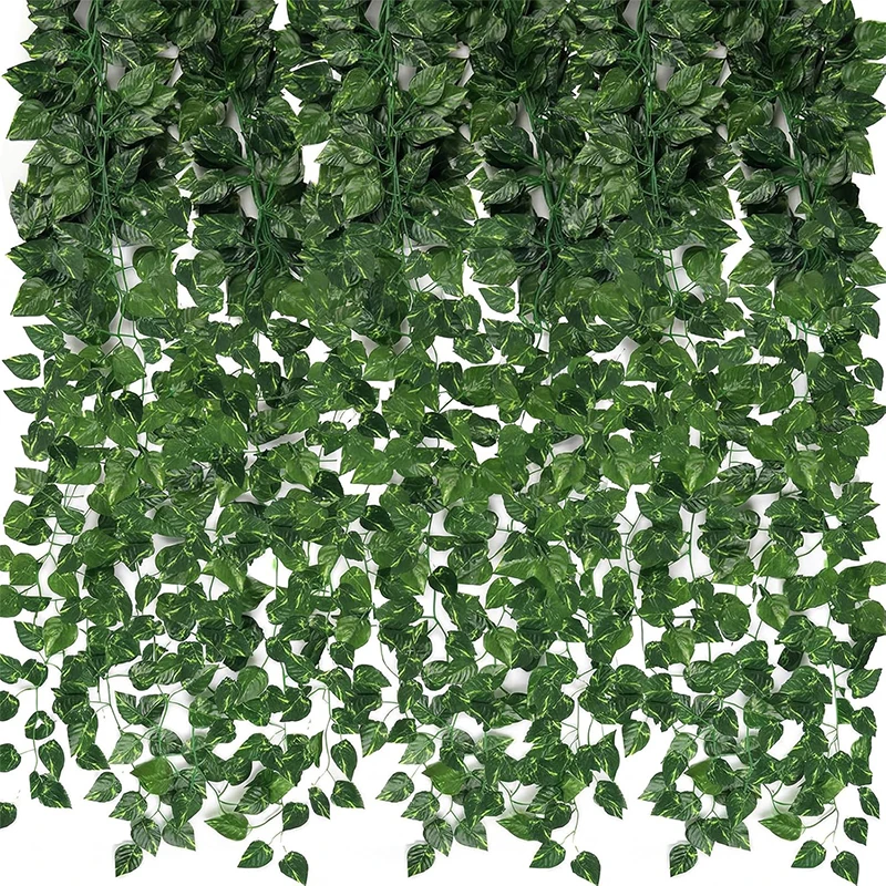 Guirnalda de Hojas de Hiedra Artificial de 4/8/12 Metros, Planta Artificial Colgante, Enredadera Artificial para Decoración de Jardín, Pared, Bodas, Fiestas y Hogar