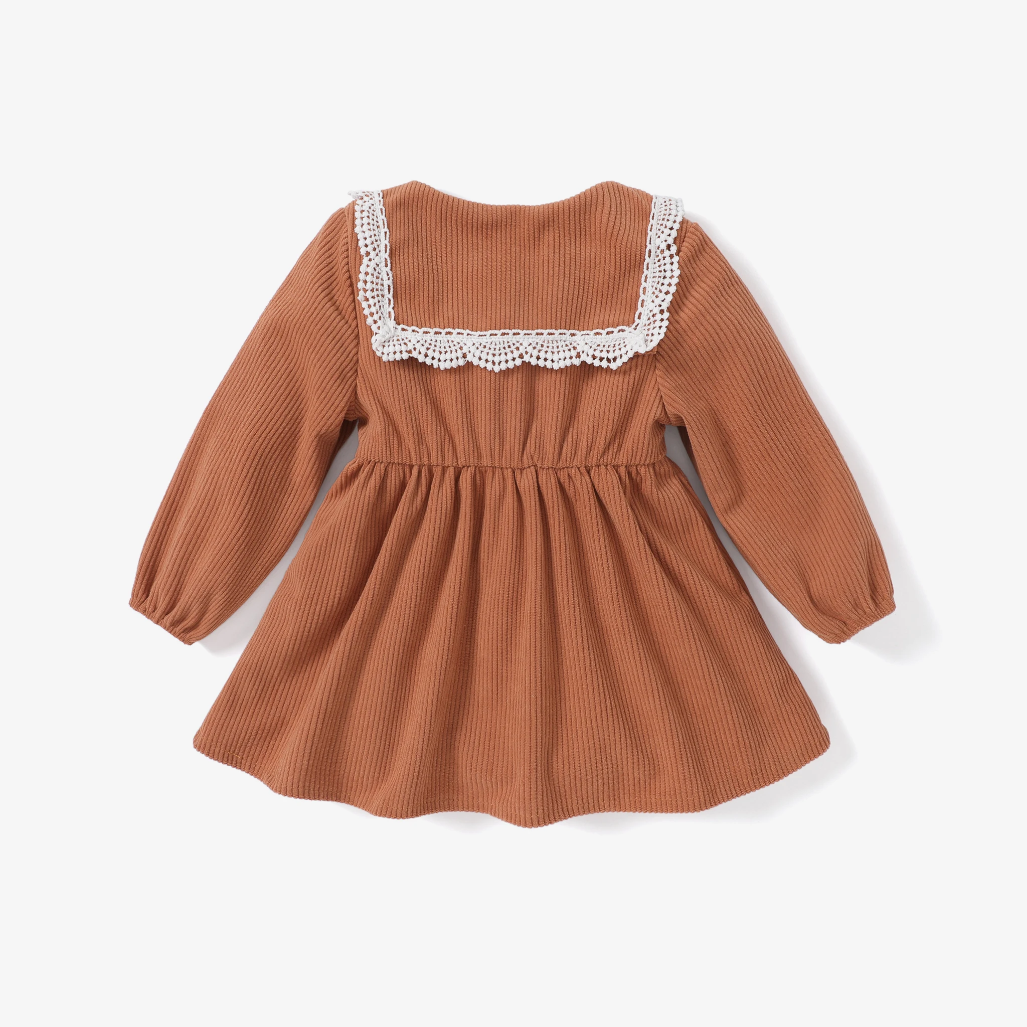 PatPat Baby Girls Solid Color Dress with Exquisite lace collar